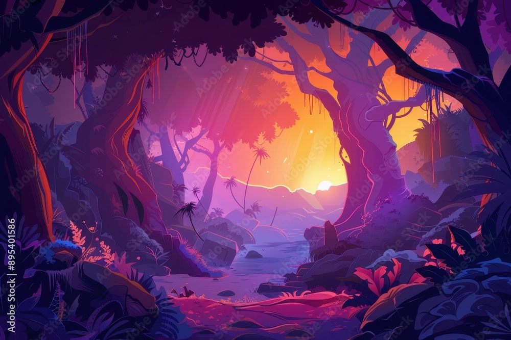 Fototapeta premium Sunset in the Enchanted Purple Forest