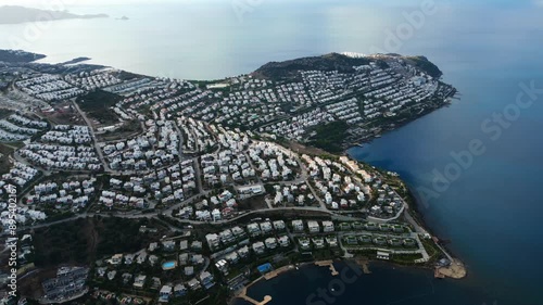 Stunning Aerial Drone Footage of Gundogan, Bodrum, Turkey with Houses on the Hillside - Captured with DJI Mini 3 PRO