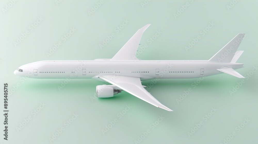 A white airplane is sitting on a green background