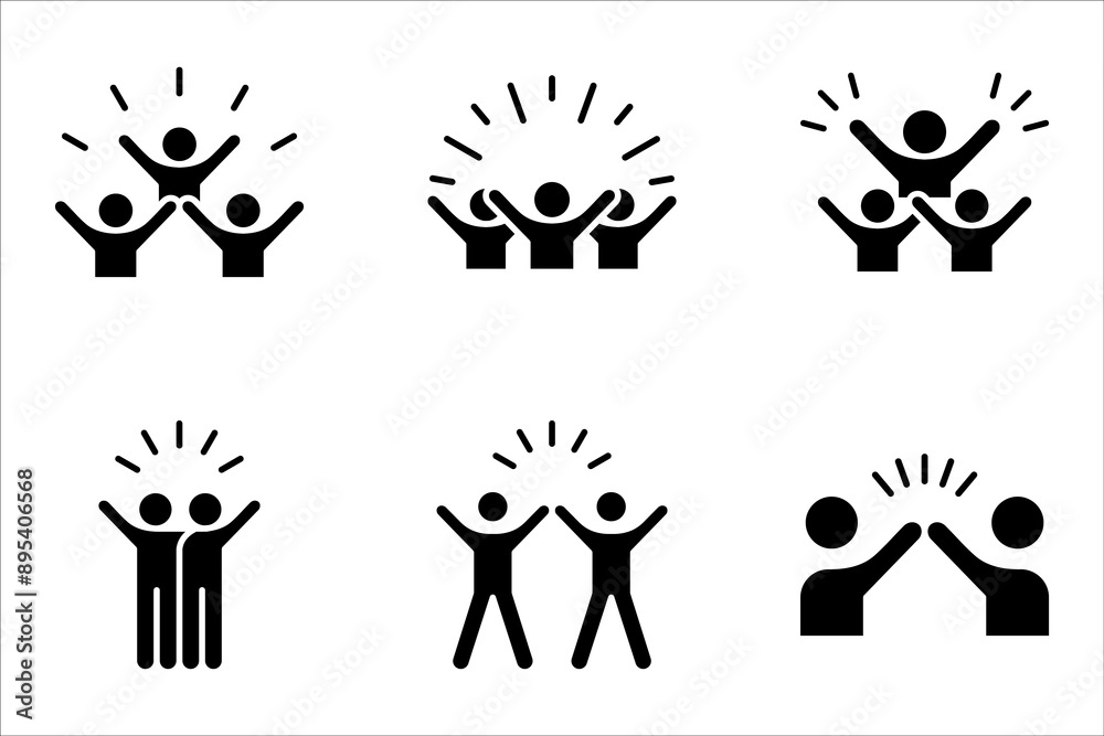 group happy people icon set, party friends, joy expression feeling, vector illustration on white background
