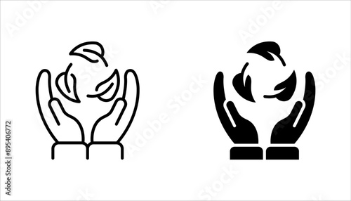 Eco friendly  icon set. hand plant. Linear ecology icons. Environmental sustainability simple symbol. vector illustration on white background.