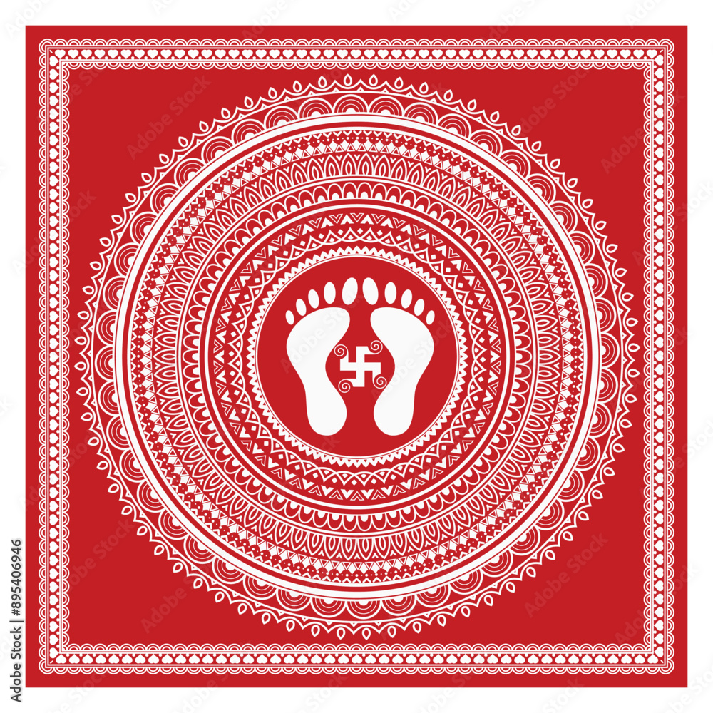 Aipan Design pattern for india festival vector red and white color And ...