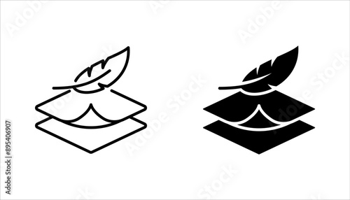 fabric with feather filler icon set, high comfort structure, less weight, vector illustration on white background