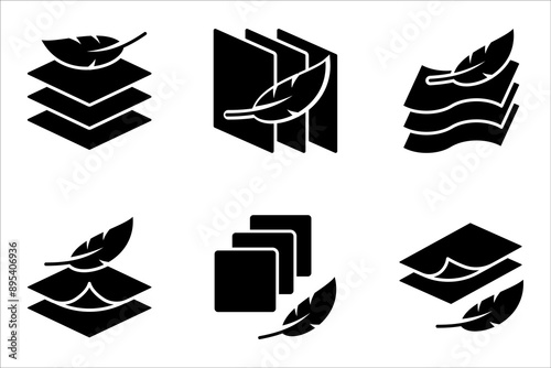 fabric with feather filler icon set, high comfort structure, less weight, vector illustration on white background