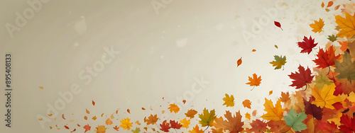A cozy illustration of autumn leaves with colorful foliage, falling leaves, and a crisp breeze, with space for text.