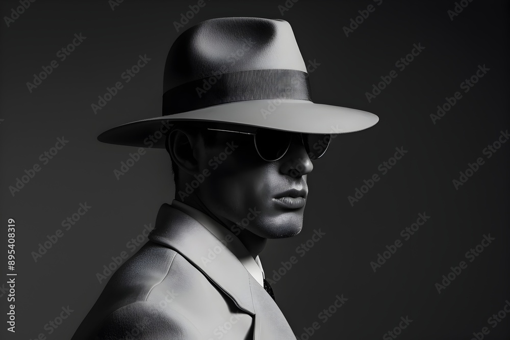 Mysterious Silhouetted Man in Fedora Hat and Suit