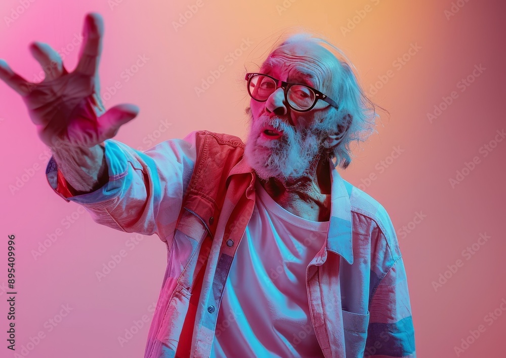 Fototapeta premium Stylish Elderly Man and Tattoos in Sunglasses