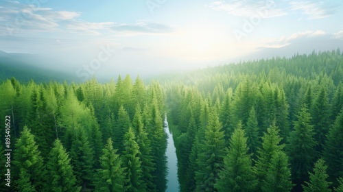 A forest with a river running through it