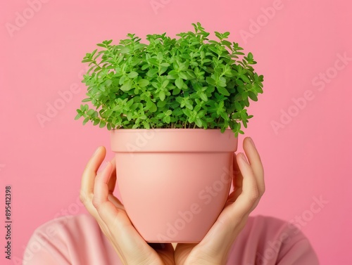 Person successfully growing a plant from seed, amazed and content with the result, Gardening, Achievement, Astonishment