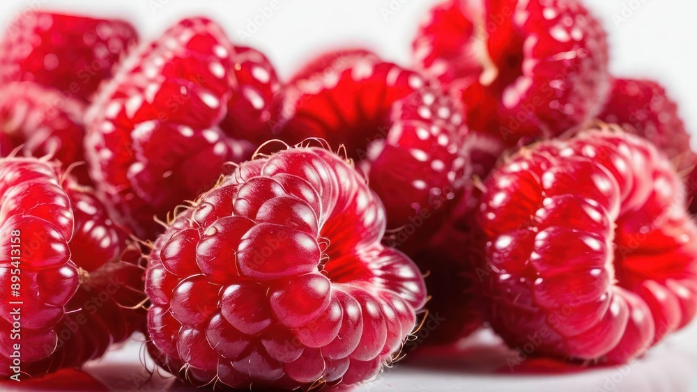 a close up of a bunch of raspberries on a white surface a close up of a bunch of raspberries on a white surface