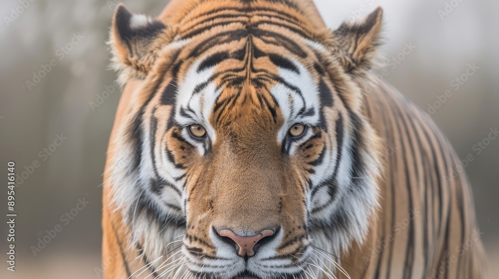 Fototapeta premium A tiger is staring at the camera with its eyes wide open