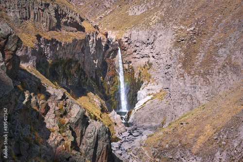 The Paccha waterfall has a drop of 40 meters, located in the Salinas and Aguada Blanca National Reserve, in Cayma, Arequipa city photo