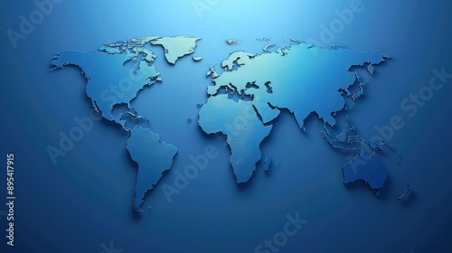 Fototapeta Naklejka Na Ścianę i Meble -  Abstract blue world map on a gradient background, showcasing continents and global connections for geography, travel, or business concepts.