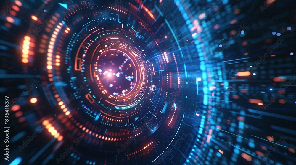 3D Rendering of a Creative Digital Tech Circle Against a Dark Background 3D Rendering of a Creative Digital Tech Circle Against a Dark Background
