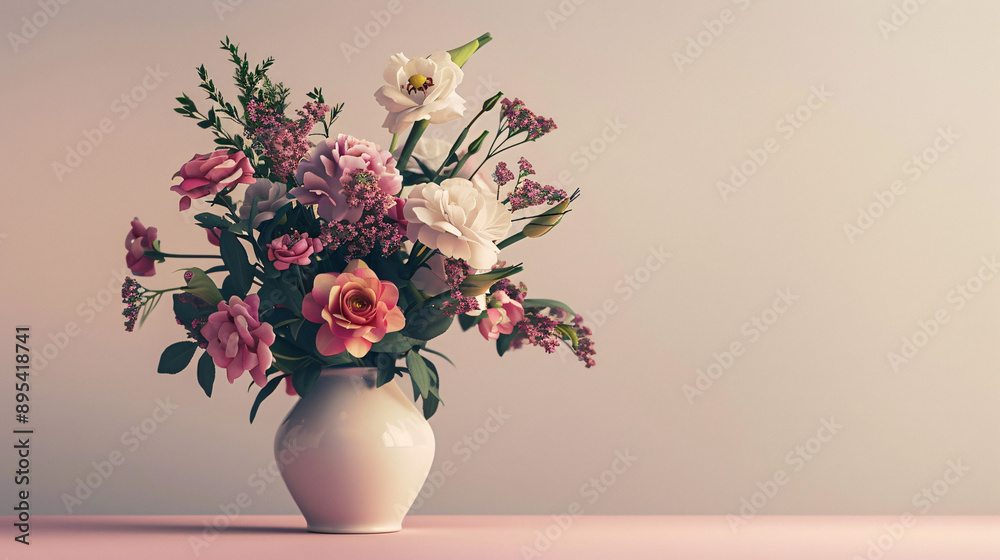 Beautiful arrangement of flowers in a vase against a simple plain background, UHD, Masterpiece Beautiful arrangement of flowers in a vase against a simple plain background, UHD, Masterpiece
