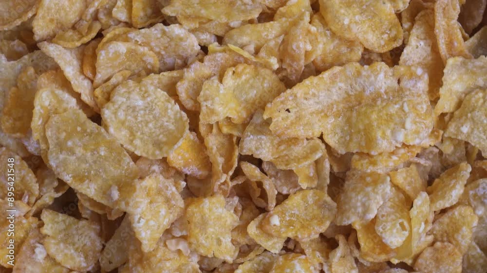 close up overhead shot of a pile of spinning corn flakes close up overhead shot of a pile of spinning corn flakes