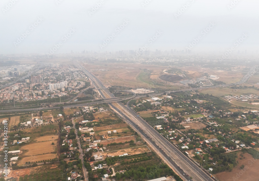 A Smart Wings plane flies early in morning over Tel Aviv Israel A Smart Wings plane flies early in morning over Tel Aviv Israel