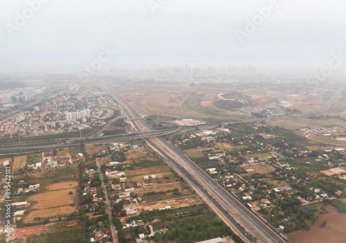 A Smart Wings plane flies early in morning over Tel Aviv Israel photo