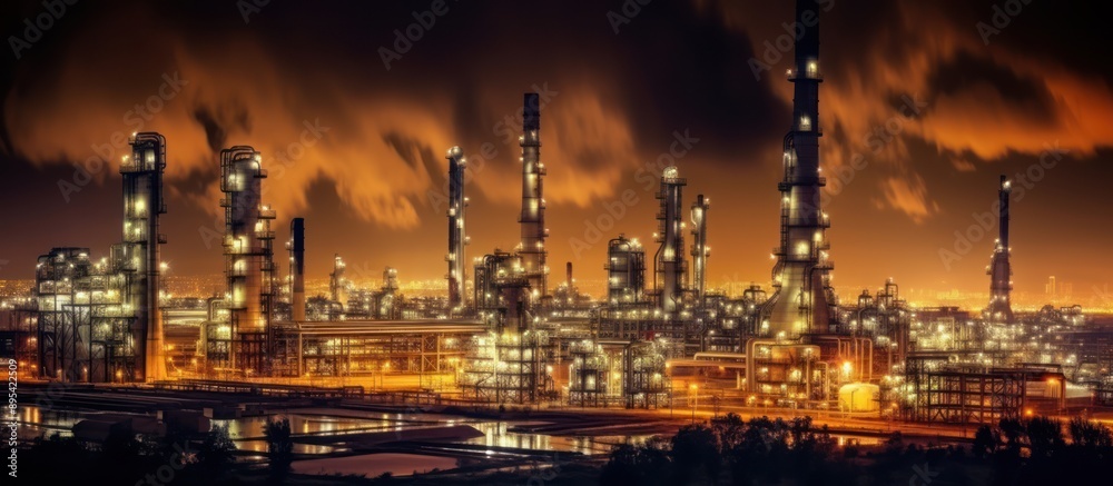 Fototapeta premium Illuminated Industrial Complex at Night