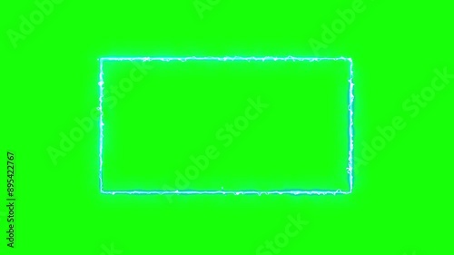 blue neon effect rectangular shape with green screen background photo