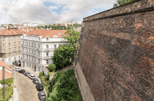 View of Prague from the fortress wall of the Vysehrad district in the Prague in Czech Republic photo