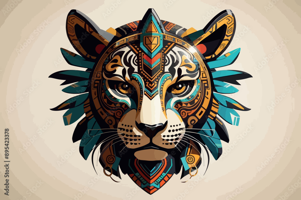Aztec jaguar mask portrait character sheet Aztec jaguar mask portrait character sheet