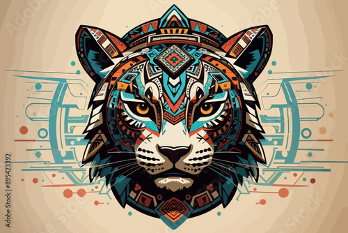 Aztec jaguar mask portrait character sheet