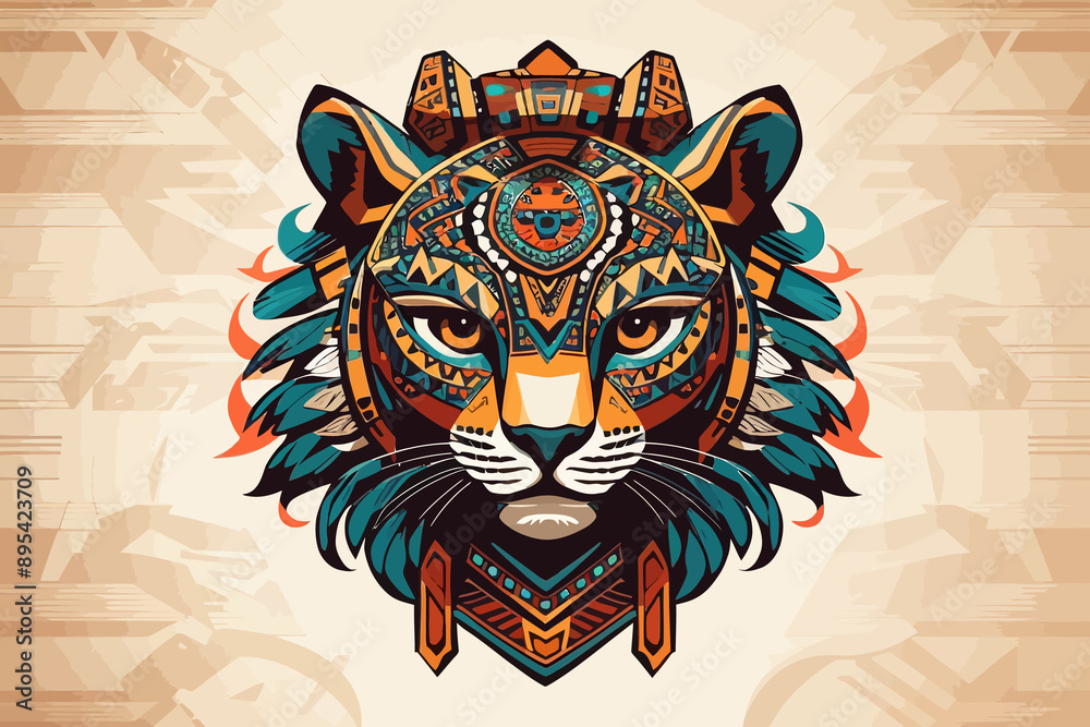 Aztec jaguar mask portrait character sheet Aztec jaguar mask portrait character sheet