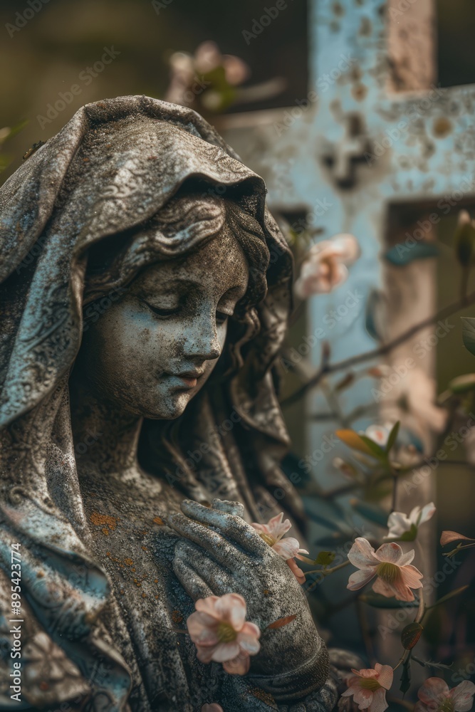Obraz premium The Virgin Mary and the Cross: The Sacred Symbol and the bond of Salvation