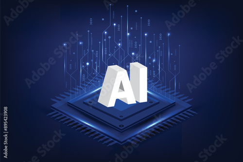 Artificial intelligence chipset on circuit board in futuristic concept technology isometric background