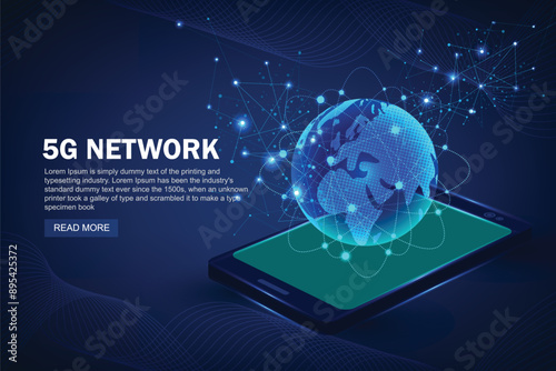 High-speed connection to the world Wide Web from anywhere in the world via the mobile Internet. The hologram of the earth consists of a polygon