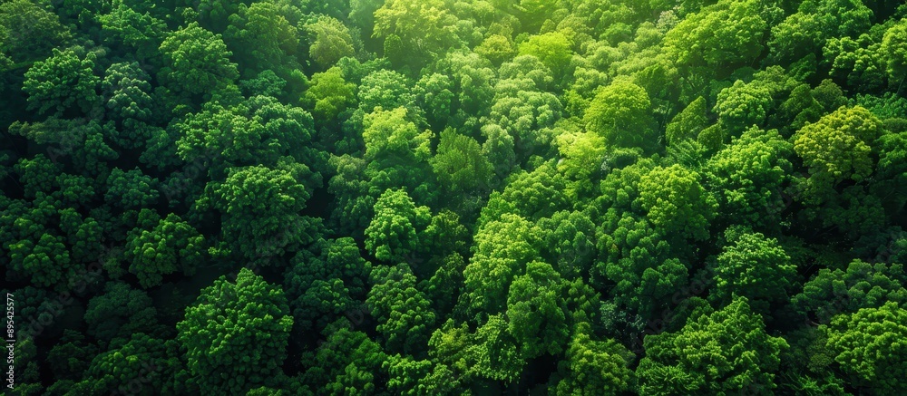 Aerial View of Lush Green Forest Canopy in Summer with Sunlight Filtering Through Trees Aerial View of Lush Green Forest Canopy in Summer with Sunlight Filtering Through Trees