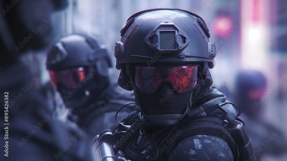 A tactical team member in full gear aims a rifle during a military operation in an urban environment.
A tactical team member in full gear aims a rifle during a military operation in an urban environment.