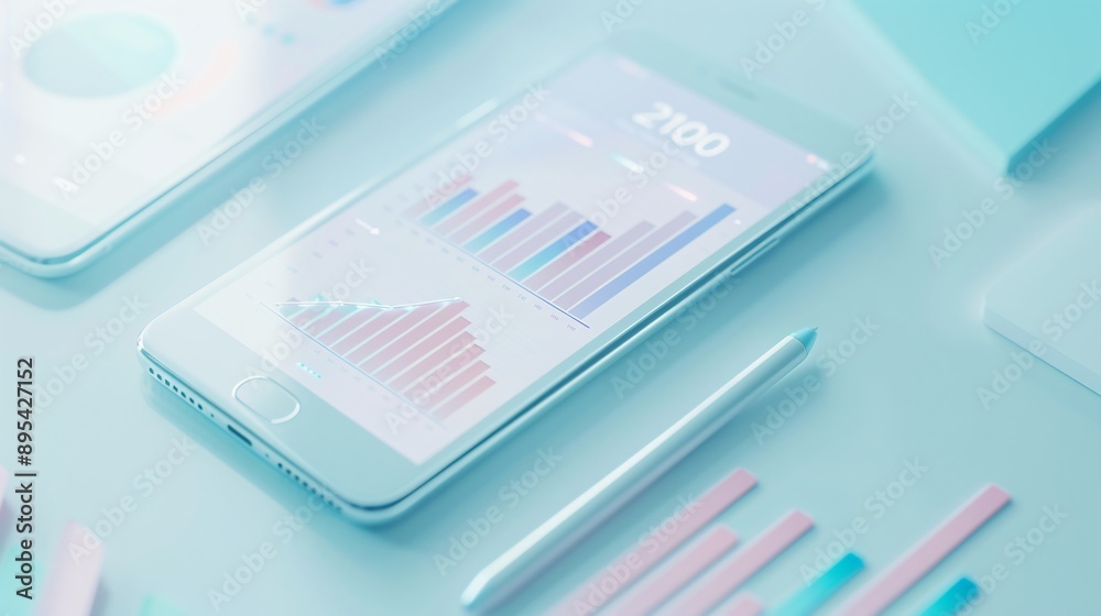 A professional smartphone view with pastel social media analytics, showing effective data analysis in a fresh design A professional smartphone view with pastel social media analytics, showing effective data analysis in a fresh design