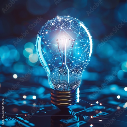 Light bulb illustration abstract in the style of dark indigo and light blue