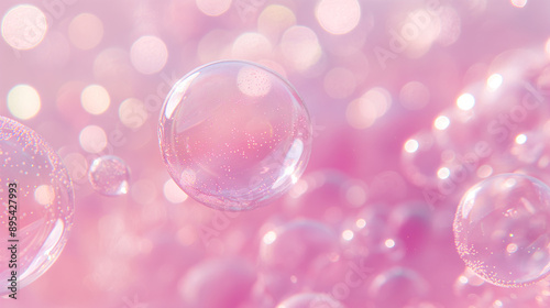 Close-up of soap bubbles on a soft pink background. photo