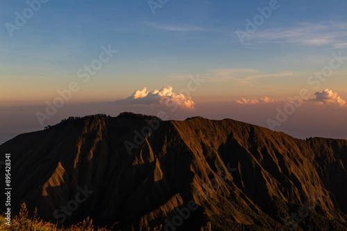 Mountain view in Sembalun village in the morning photo