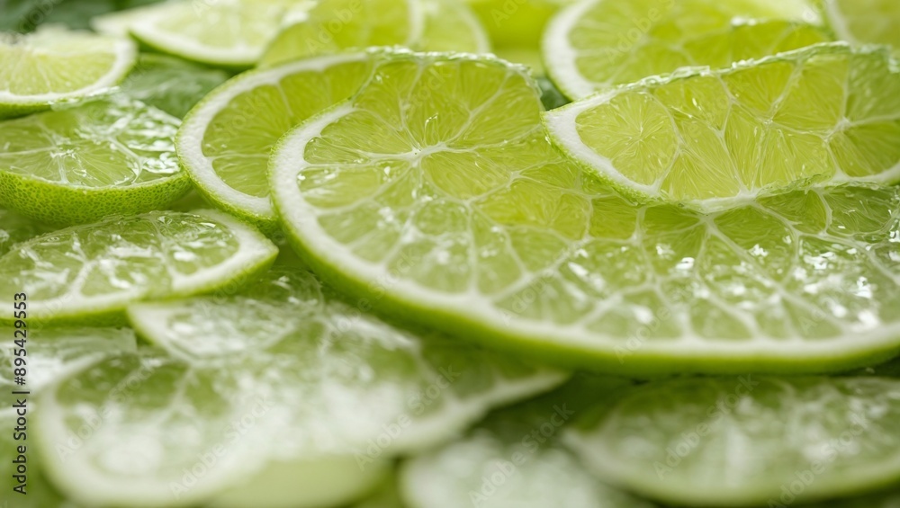 Lime Slices: A macro shot of vibrant, juicy lime slices, showcasing their fresh, green beauty and glistening texture. Perfect for culinary, beverage, and health-focused projects. Lime Slices: A macro shot of vibrant, juicy lime slices, showcasing their fresh, green beauty and glistening texture. Perfect for culinary, beverage, and health-focused projects.