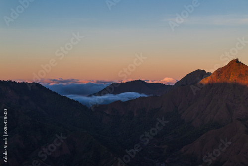 View of Mount Rinjani with sunrise in the morning