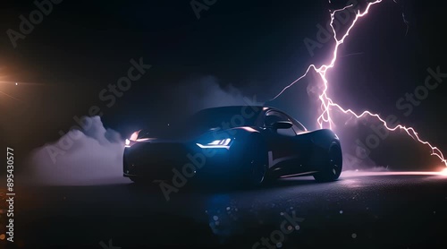 luxury car with lightning light effect, generated ai