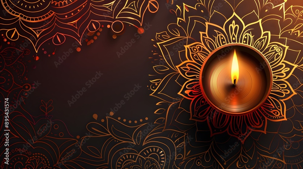 Ornate Diwali Background With Golden Diya And Floral Motifs Ornate Diwali Background With Golden Diya And Floral Motifs