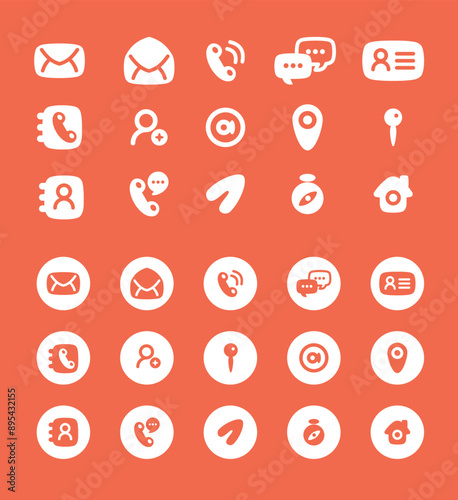 Collection of Contact Icons. Perfect for Communication and Networking Designs. Essential Icons. Phone, Email, Address, Chat. Isolated Flat Vector Art.