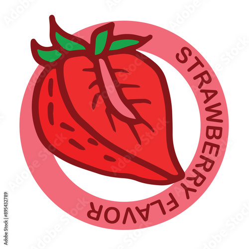 strawberry flavor sign. doodle illustration isolated on white background for posters, menus, price tags, banners, packaging design, stickers