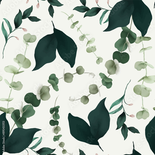 greenery leaf watercolor pattern background