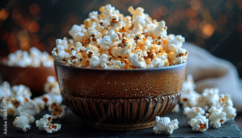 Overhead view of bowl of popcorn Overhead view of bowl of popcorn