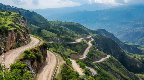 Steep switchback highway in Chicamocha Canyon near Bucaramanga, Colombia photo