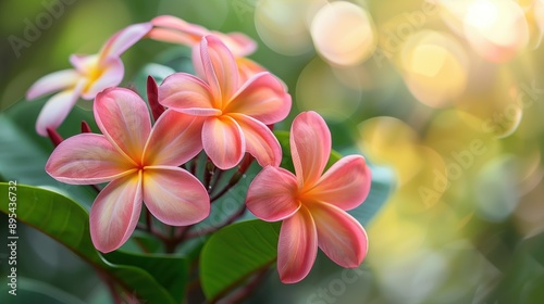 A bouquet of pink flowers with green leaves