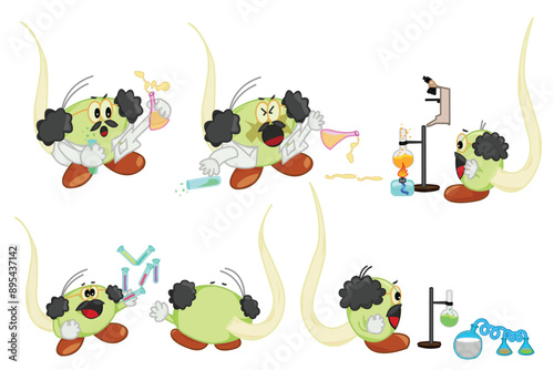 Set of funny cartoon bean sprouts characters like a professor