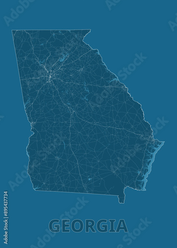 Georgia, United States artistic blueprint map poster