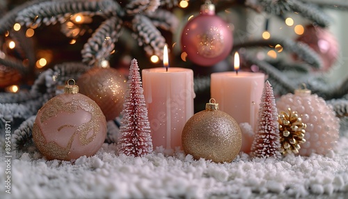 Pastel Pink and Gold Seasonal Scene. 